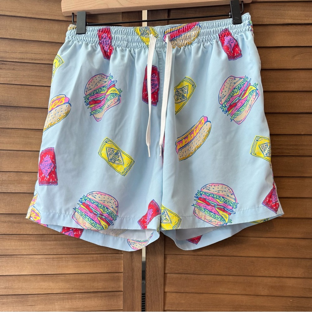 Chubbies Light Blue Swim Trunks with Food Print
